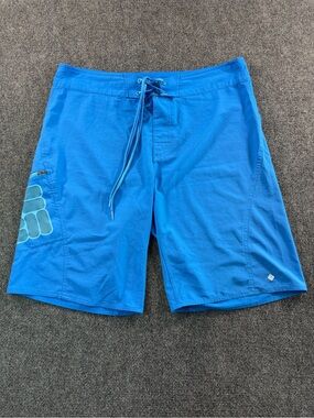 Columbia Omni Shade Shield Water Board Shorts Mens Blue Lace Pocket Swim 36x10